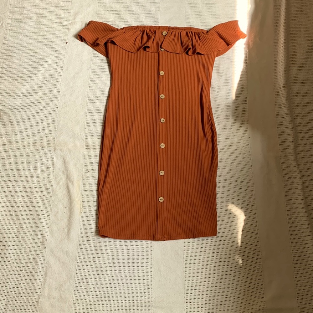 Burnt Orange Off the Shoulder Mini Dress